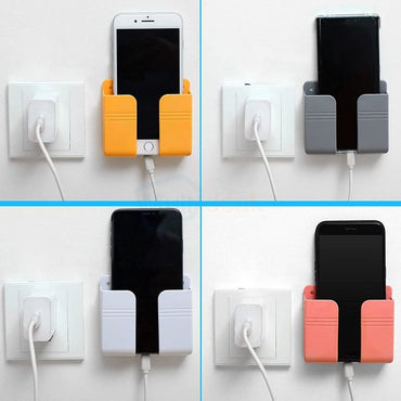 Wall Mount Phone Holder Self-Adhesive Wall Beside Organizer Storage Box Plastic Charging Phone Stand