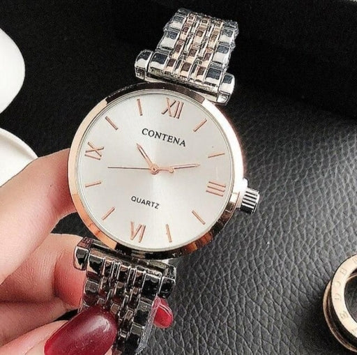 Rose Silver Two Tone Stainless Steel Luxury Ladies Watch Quartz Analog Business Chain Casual