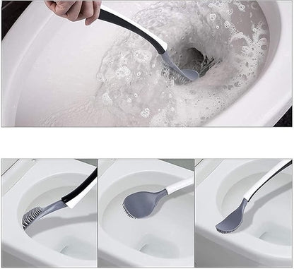 Wall-Mounted Silicone Toilet Brush with Bracket and Bendable Brush Head, Long Handle