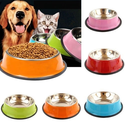 Pet Dog Stainless Steel Bowls Puppy Cats Food Drink Water Dish Feeder