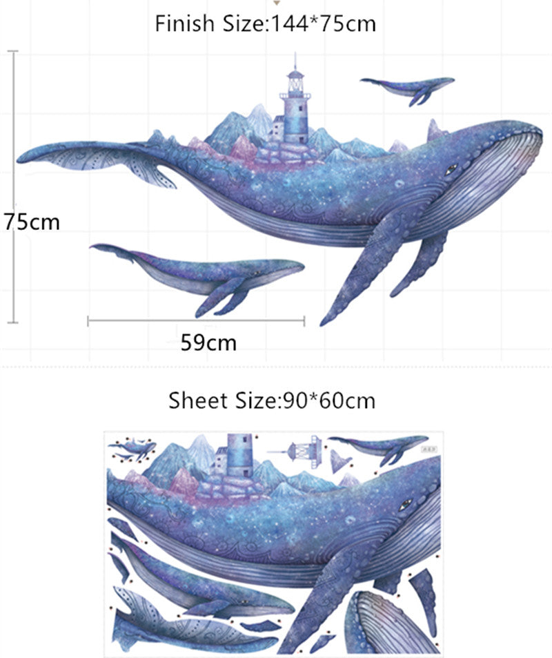 Blue Whale Home Decoration animals tree bridge baby children cartoon bedroom room decor wall stickers removable kids nursery decal sticker Wall Decoration Stickers wall deco
