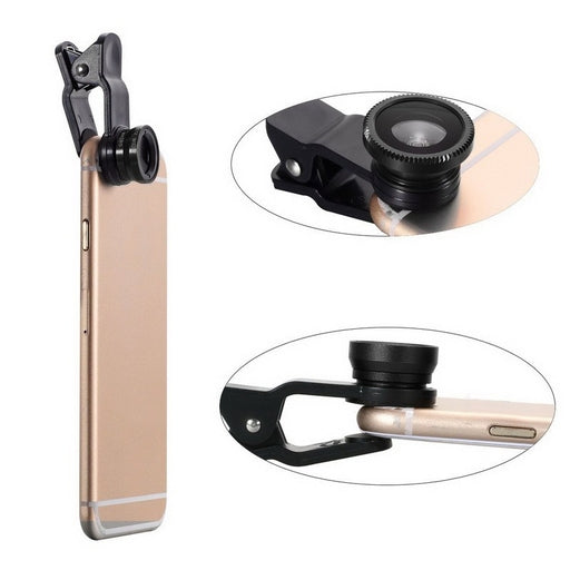 3 In 1 Universal Fisheye Wide Angle Macro Clip Lens Kit