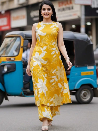 Women Floral Printed Regular Pure Cotton Kurta with Palazzos