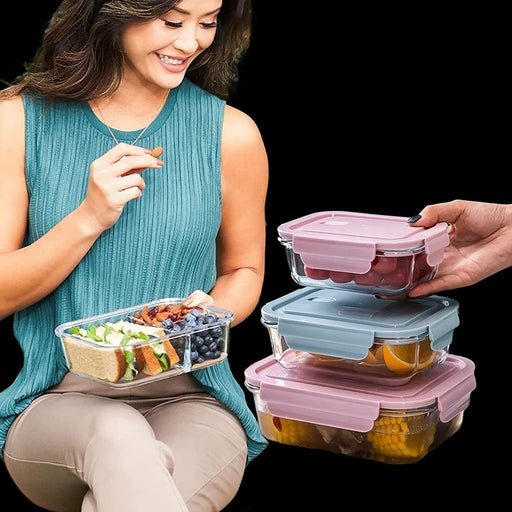 High Borosilicate Glass Food Storage Container with Air Vent Lid Leak Proof & Microwave, Oven Safe