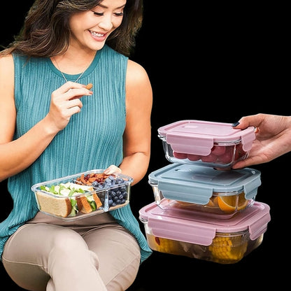 High Borosilicate Glass Food Storage Container with Air Vent Lid Leak Proof & Microwave, Oven Safe
