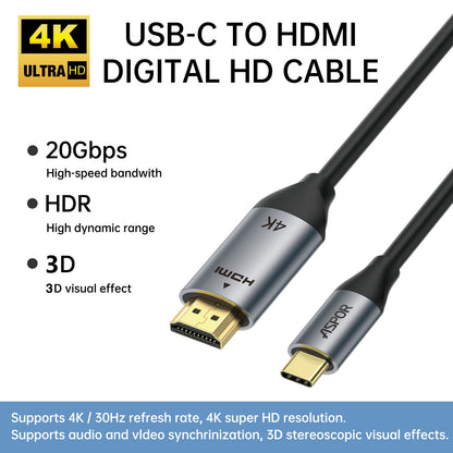 Aspor A271 USB-C To HDMI Digital HDMI Cable For Devices With USB-C To HDMI Ports - 2M