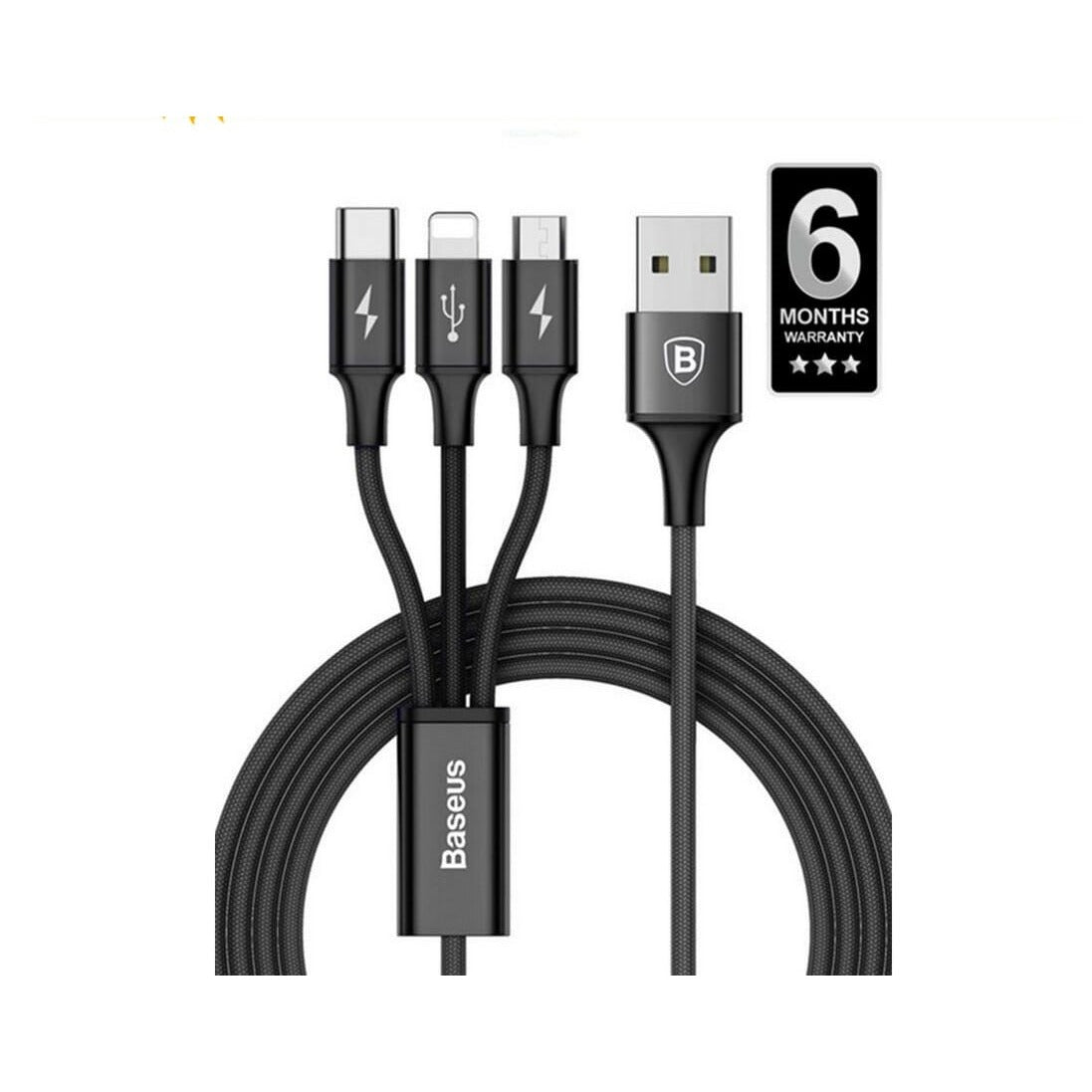Rapid Series 3 in 1 Cable for iPhone + Micro + Type-C - 120cm - Black