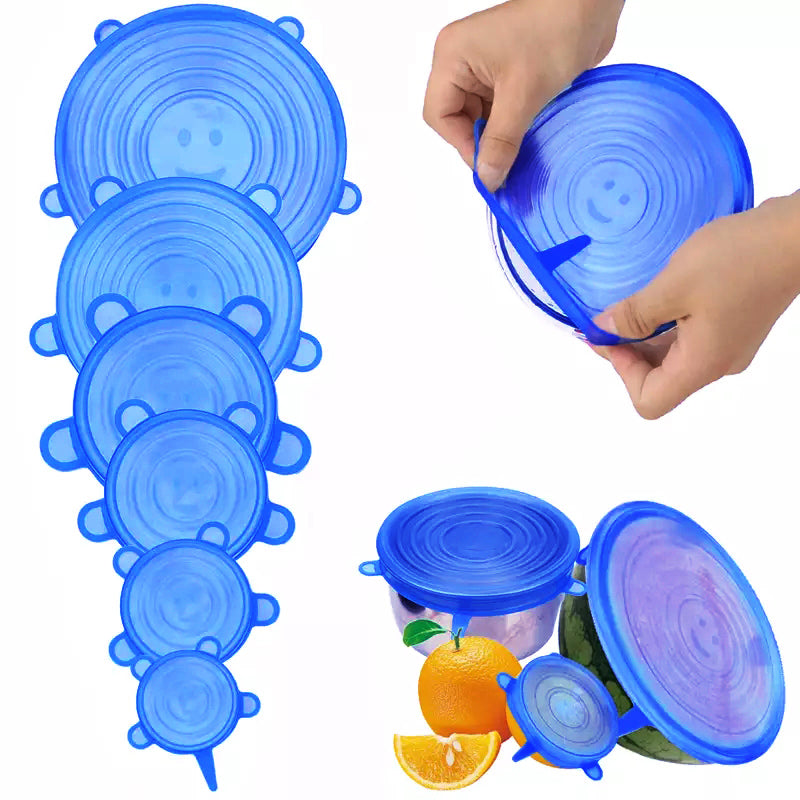 6 Pcs Silicone Lids, Reusable, Super Stretch Silicone Lids, Best Durable Kitchen Baking Tool And Coolest Cooking Gadget