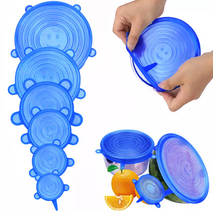 6 Pcs Silicone Lids, Reusable, Super Stretch Silicone Lids, Best Durable Kitchen Baking Tool And Coolest Cooking Gadget