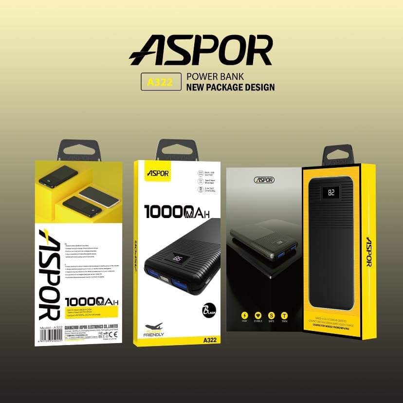 Aspor A322 Fast Charging Power Bank 10000mah Dual USB