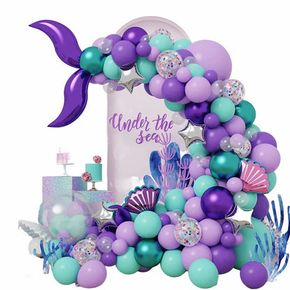 FREE 12 PCS 3D BUTTERFLY WITH Complete Set Mermaid 134-Piece Premium Blue Balloon Garland Kit for Party Decoration, Unisex Balloon Arch Set for All Ages