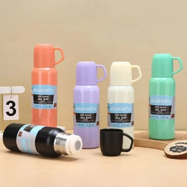 Stainless Steel Insulated Vacuum Flask Water Bottle Gift Set with 3 Cups SMT