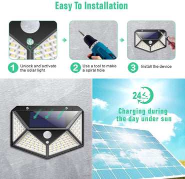 100 LED Outdoor Solar Lights | Waterproof Motion Sensor Security Wall Light (3 Modes)