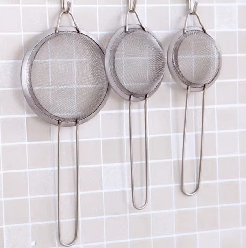 3-Piece Stainless Steel Strainer Set - Fine Mesh, Multi-Sized, with Strong Handle and Hanging Hook
