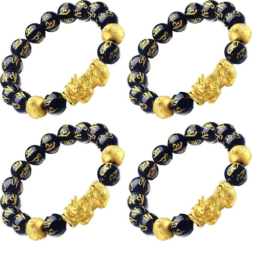 Feng Shui Black Obsidian Mantra Visit Wealth Bracelet 8MM