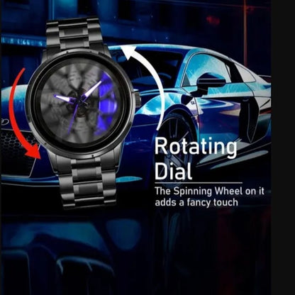 Wheeling Stainless Steel Vacuum Plating Car Rim Hub Style Non-Mechanical Watches  Quartz Wrist Watch