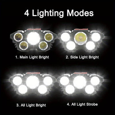 T21 5LED with Built-in 18650 Battery USB Rechargeable Portable Flashlight Lantern Headlamp Outdoor