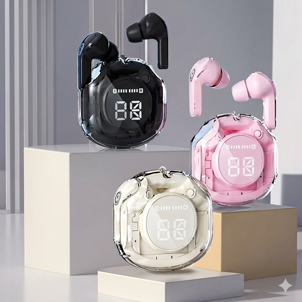 Ultrapods Pro HK6: Transparent Bluetooth 5.3 Earbuds with LED Display & Touch Control