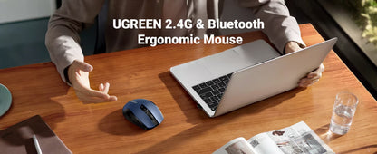 UGREEN 25753 Wireless Mouse, Bluetooth 5.0+ 2.4G Stable Connection, 5 Adjustable 4000 DPI, 5 Buttons, Silent and Ergonomic, for Office/Home/Study, Compatible with Windows, macOS, iOS, Android, Linux