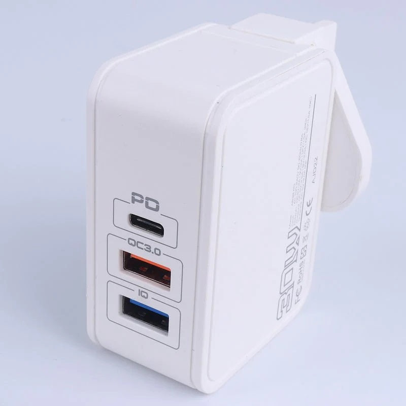 Aspor A838 3 USB QC3.0 + IQ Output 30W Quick Charge UK Plug Home Charger