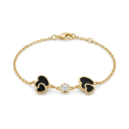 Charming Double Black Heart Gold Chain Bracelet