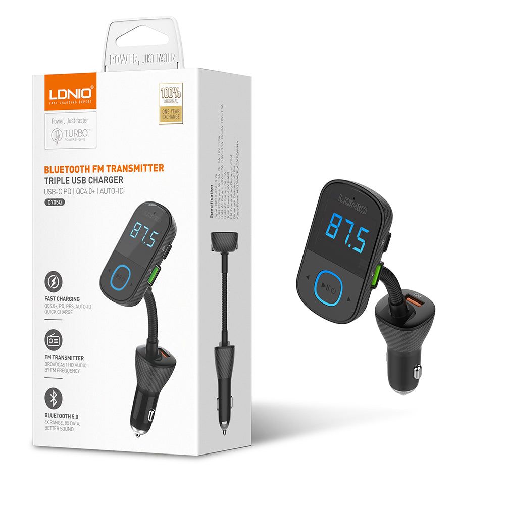 LDNIO C705Q Bluetooth FM Transmitter with Triple USB Car Charger