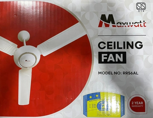 "MAXWATT 56"" Ceiling Fan 56 Inch with Warranty White 3 Aluminum Blades - RR56AL"