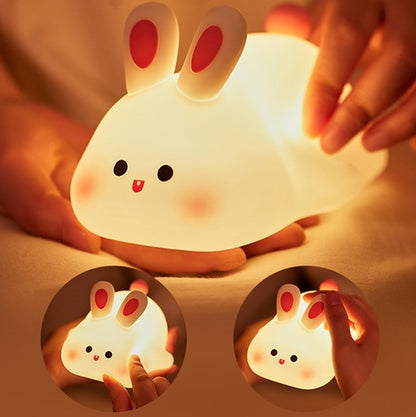 LED Night Lights Cute Sheep Rabbit Silicone Lamp USB Rechargeable Timing Bedside Decor Kids Baby
