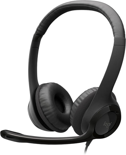 Logitech H390 Wired Headset for PC/Laptop, Stereo Headphones with Noise Cancelling Microphone, USB-A, in-Line Controls for Vi