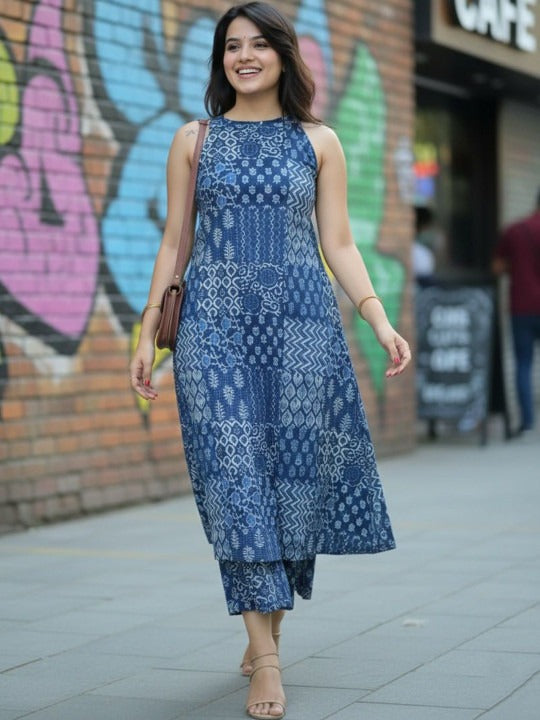 Ethnic Motifs Printed Regular Pure Cotton Kurta with Trousers