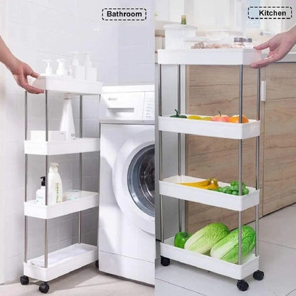 4-Tier Double-Sided Kitchen Trolley Rack with Wheels, Fruit & Vegetable Storage Cart SMT