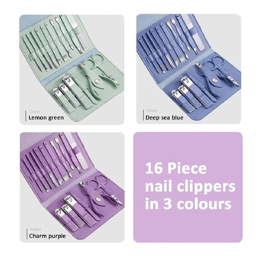 16Pcs Professional Manicure & Pedicure Nail Clipper Set with Travel Leather Case SMT